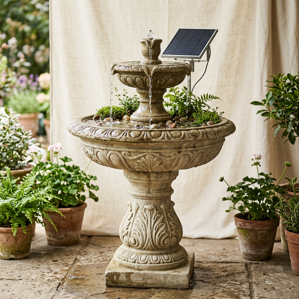 Tiered Stone Solar Fountain